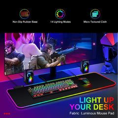 TALK WORKS Extra Large RGB Gaming Mousepad - Non-Slip Rubber Base, Micro-Textured Durable Cloth, 7 Colors, 14 Lighting Modes, On/Off Light Switch, USB Device Interface - 12 x 31.5 Inches, Black