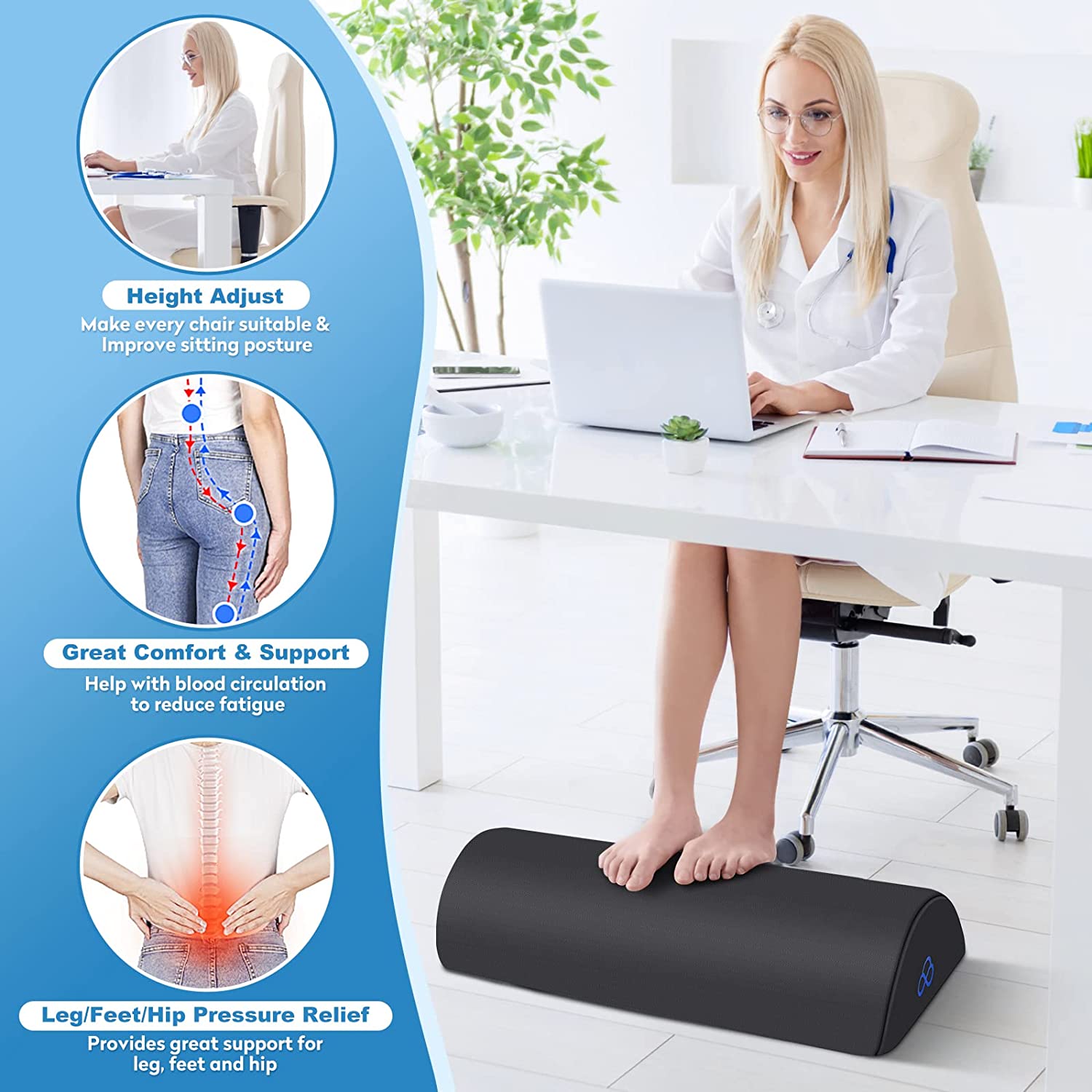 StepLively Foot Rest for Under Desk at Work-Ergonomic Design Foot Stool,Non Slip Bead,Washable Cover-Under Desk Footrest