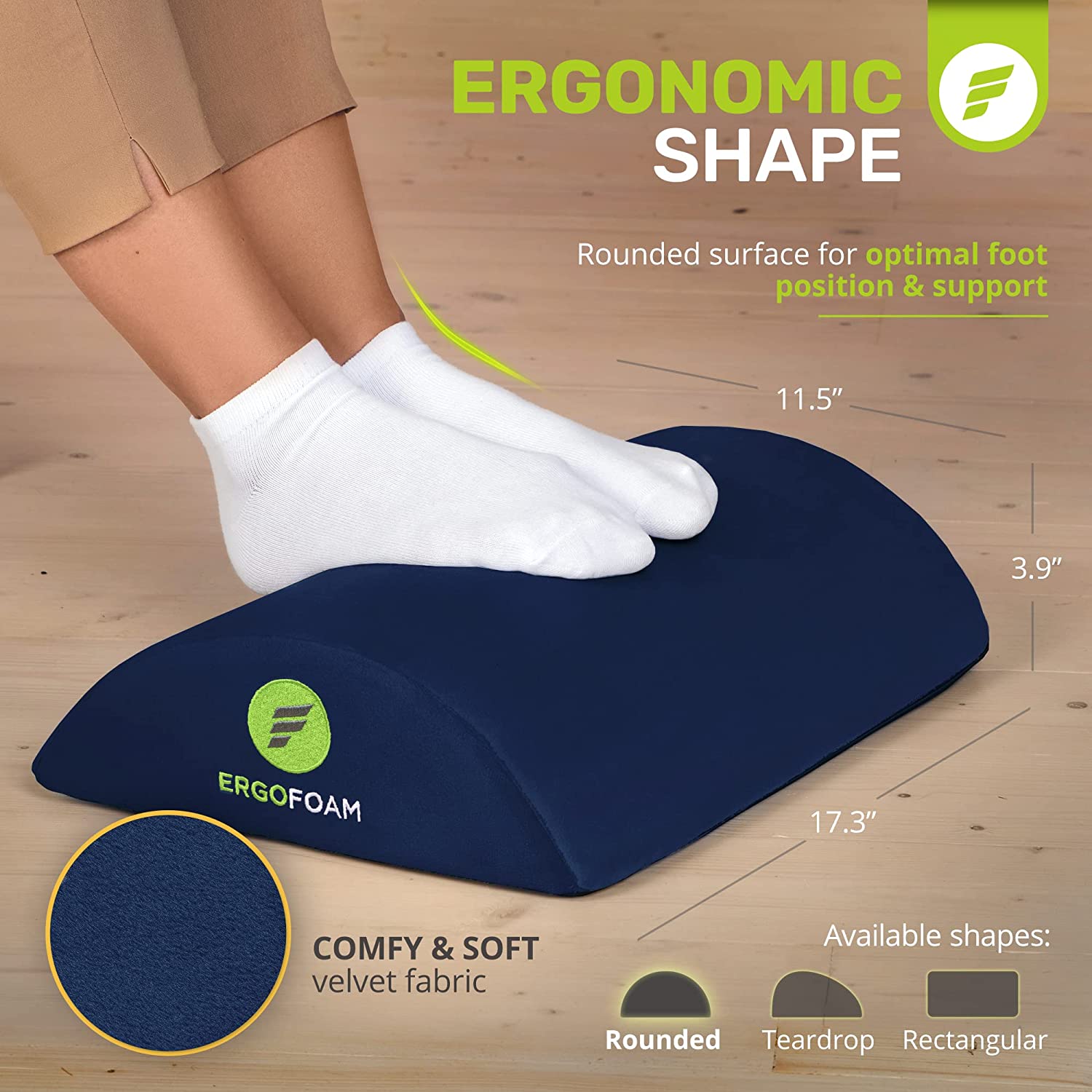 ErgoFoam Ergonomic Foot Rest Under Desk - Premium Velvet Soft Foam Footrest for Desk - Most Comfortable Desk Foot Rest in The World for Lumbar, Back, Knee Pain - Foot Stool Rocker (Black)