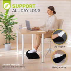 ErgoFoam Ergonomic Foot Rest Under Desk - Premium Velvet Soft Foam Footrest for Desk - Most Comfortable Desk Foot Rest in The World for Lumbar, Back, Knee Pain - Foot Stool Rocker (Black)