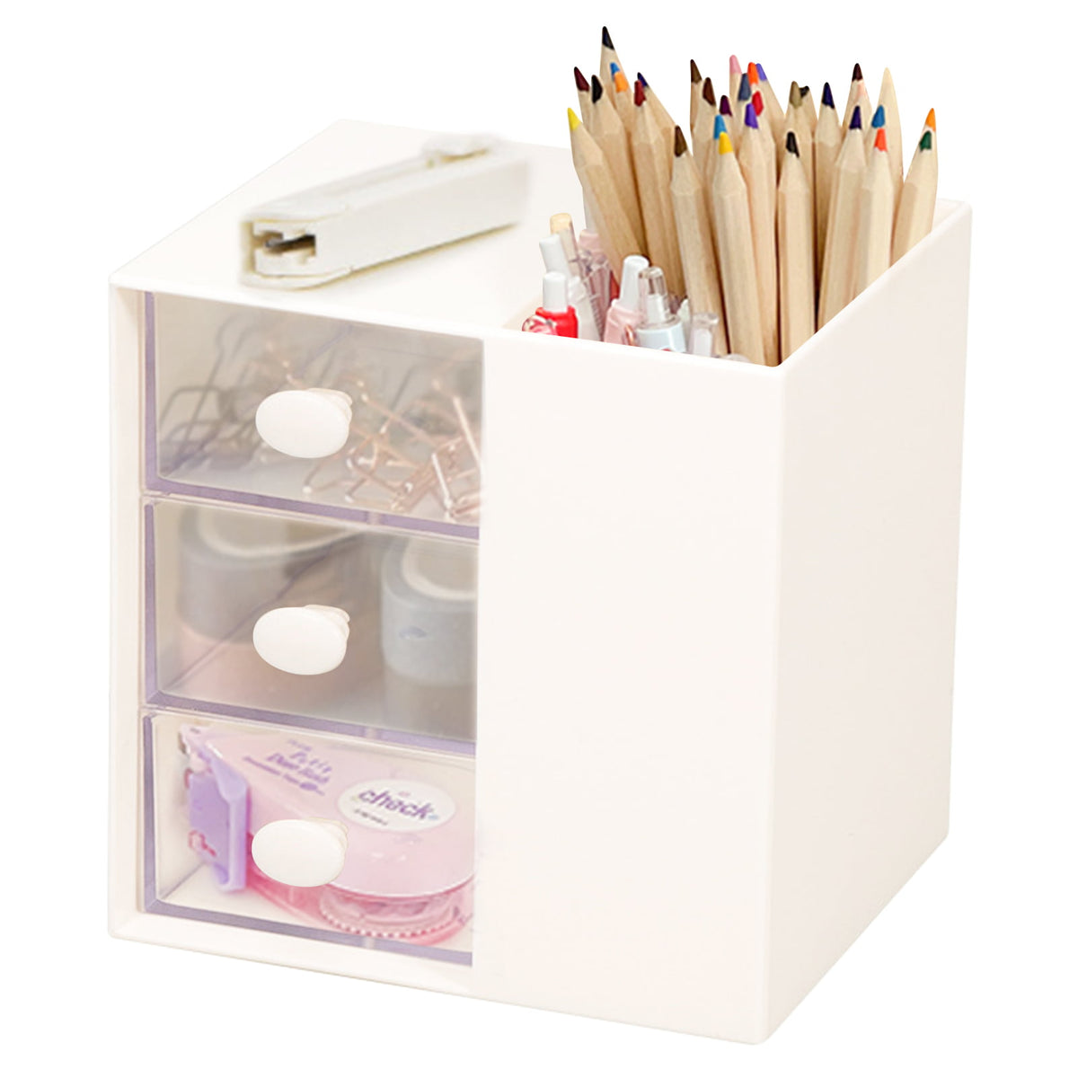 Toplive Desk Pencil Pen Holder , Office Desk Organizers Desktop Storage with 3 Independent Drawers Stationery Supplies