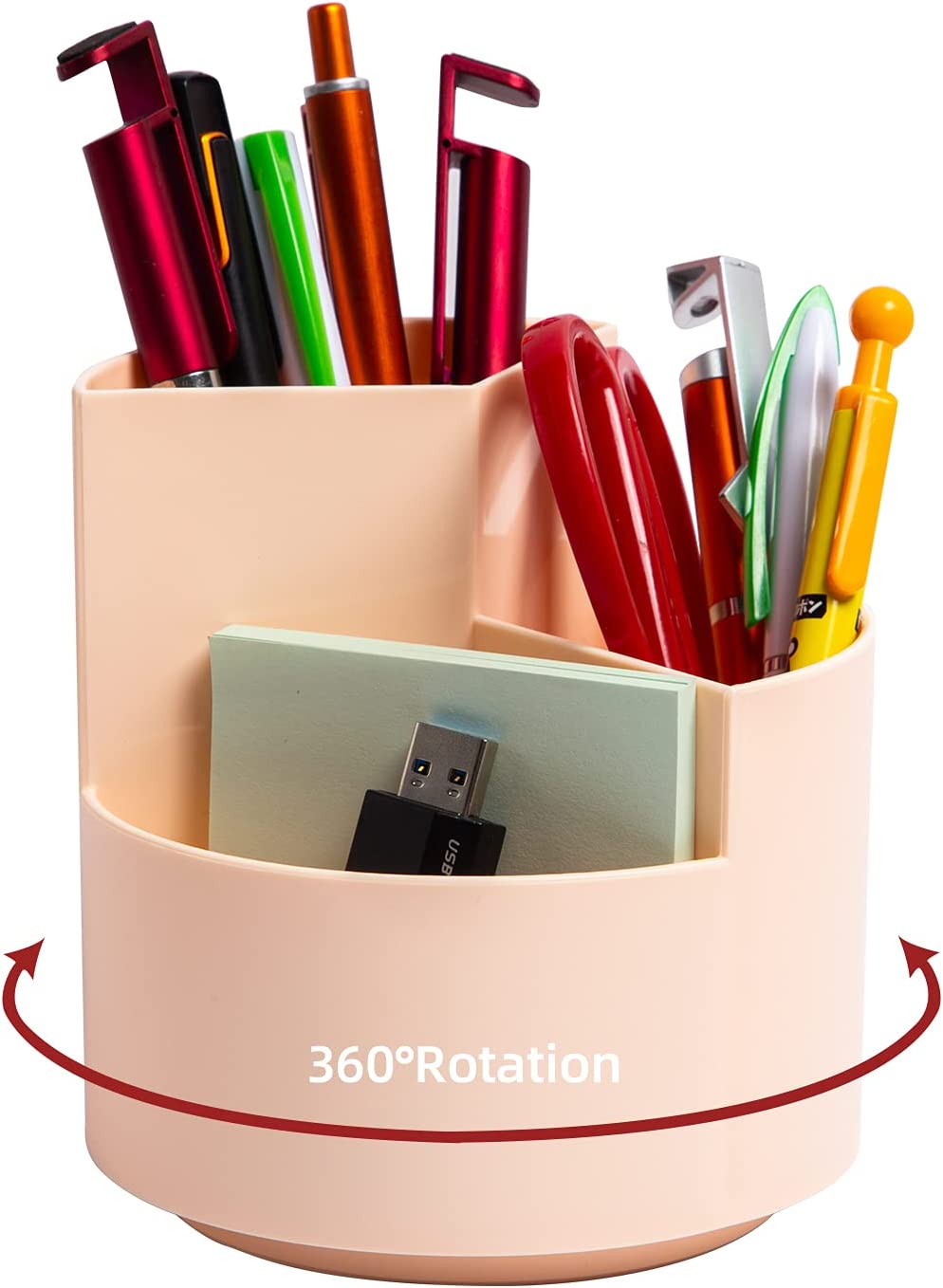 Desk Pencil Pen Holder, 3 Slots 360-Degree Spinning Desk Organizers, Desktop Storage Pen Organizers Stationery Supplies, Cute Pencil Cup Pot for Office, School, Kids - Pink