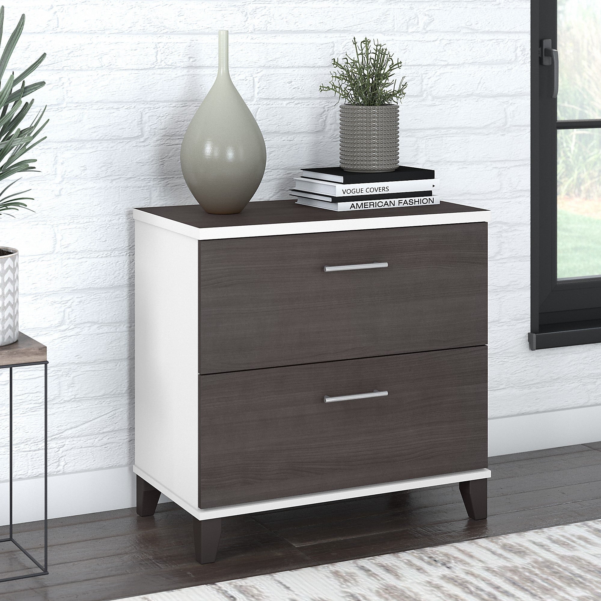 Bush Furniture Somerset 2 Drawer Lateral File Cabinet in Storm Gray and White Finish