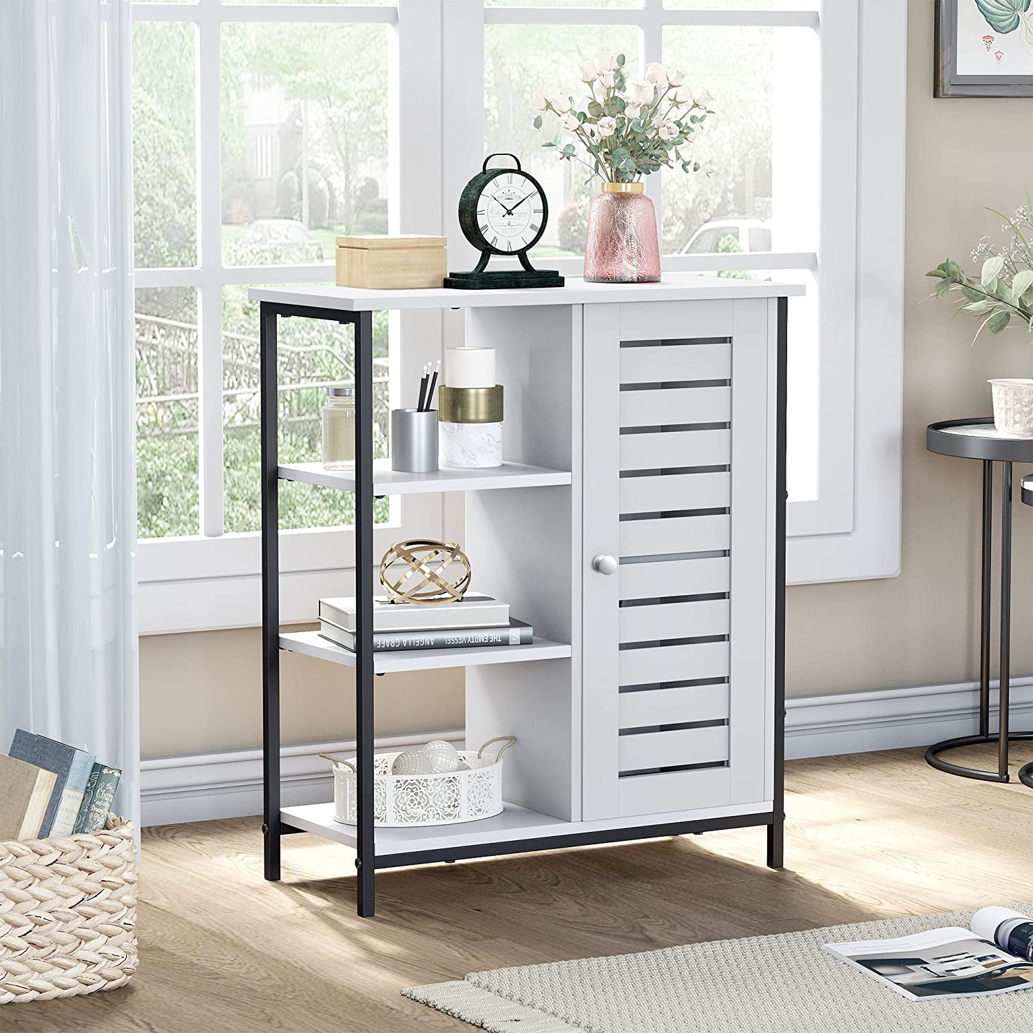 DWVO Free Standing Cabinet Wooden Display Bookcase with Door Storage Organizer 3 Shelves White