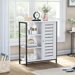 DWVO Free Standing Cabinet Wooden Display Bookcase with Door Storage Organizer 3 Shelves White