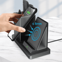 KINGFOM Wireless Charger with Desk Organizer, Pen Holder + Qi-Certified Wireless Charging Station for Apple iPhone 13/13 Pro Max/Samsung/Huawei/Xiaomi, Black