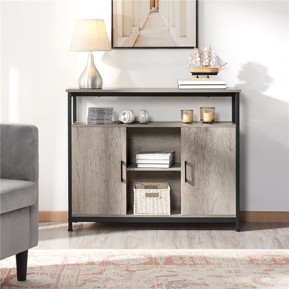 Topeakmart Storage Sideboard Wooden Kitchen Buffet Storage Cabinet with Two Doors and Adjustable Shelf, Gray