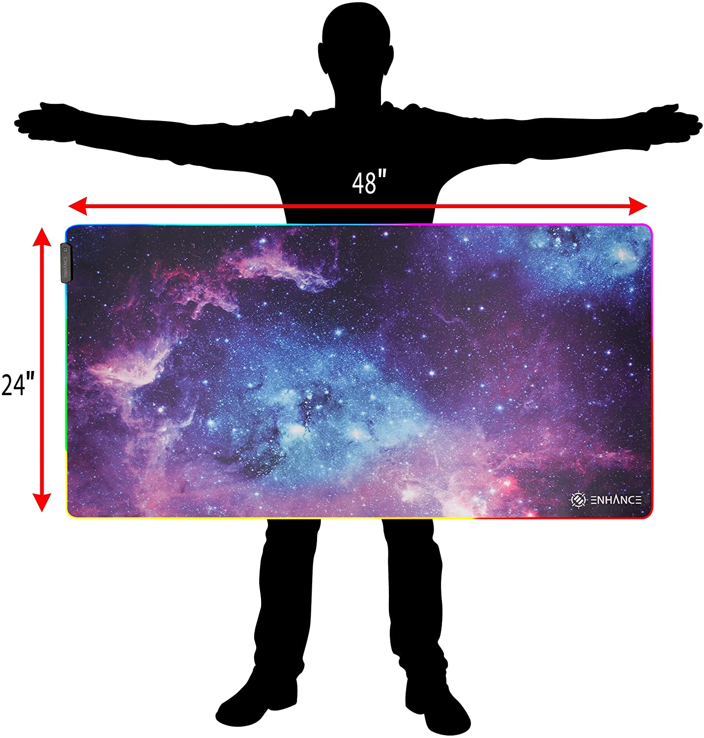 ENHANCE XXXL LED Computer Desk Mat - Illuminated 3XL Large Mouse Mat (48x24 Mouse Pad) Gaming Mouse Pad, Extended Table Desk Pad with Smooth Tracking Surface, and Non-Slip Rubber Grip - Galaxy