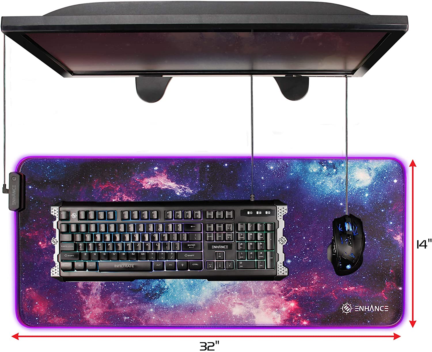 ENHANCE XXXL LED Computer Desk Mat - Illuminated 3XL Large Mouse Mat (48x24 Mouse Pad) Gaming Mouse Pad, Extended Table Desk Pad with Smooth Tracking Surface, and Non-Slip Rubber Grip - Galaxy