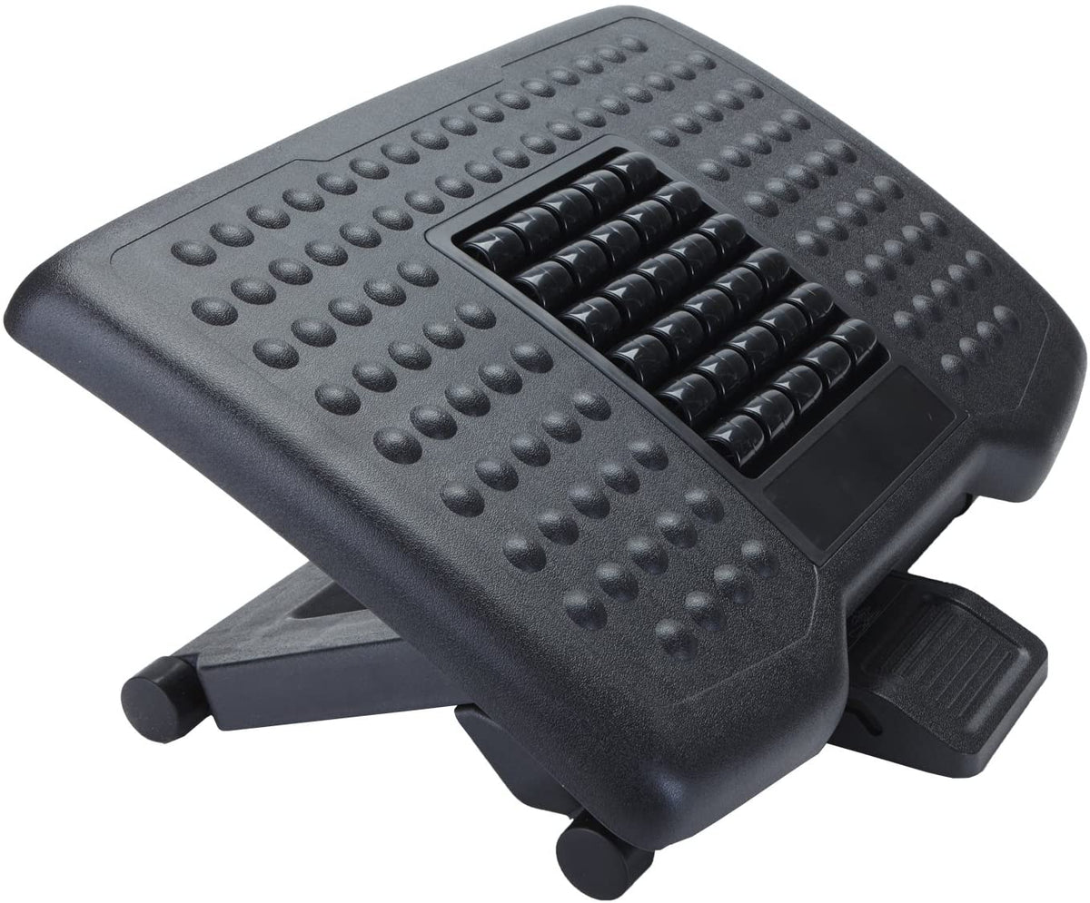 Mind Reader Adjustable Height Ergonomic Foot Rest with Massage Rollers, Black