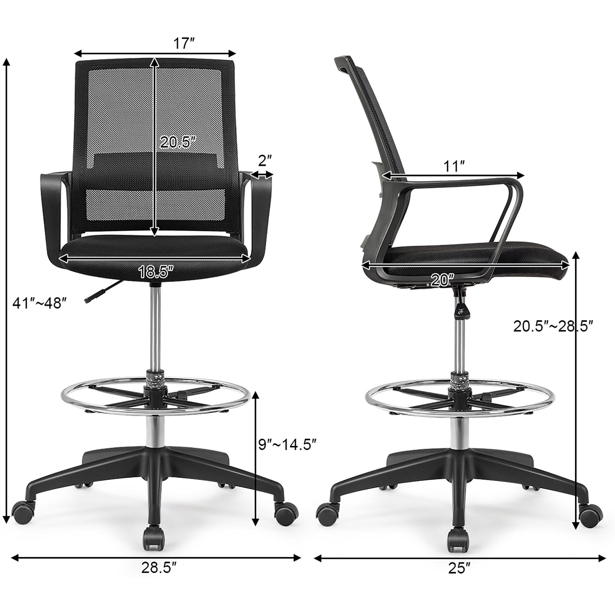 Costway Drafting Chair Tall Office Chair Adjustable Height w/Footrest