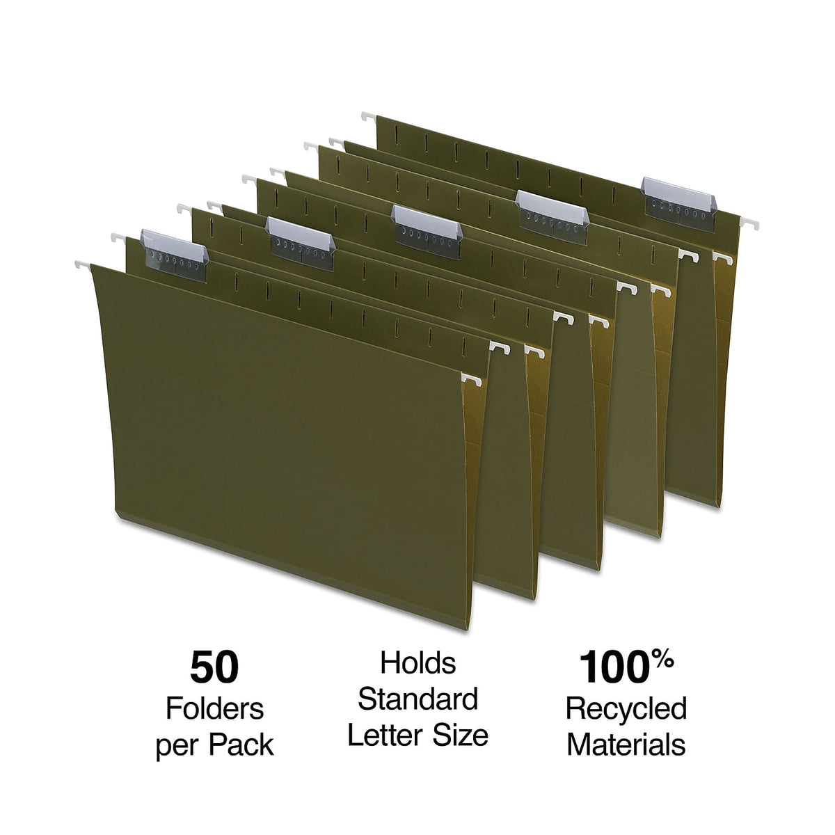 Staples Hanging File Folder 5-Tab Letter Size Standard Green 100/Carton ST266262-CCVS