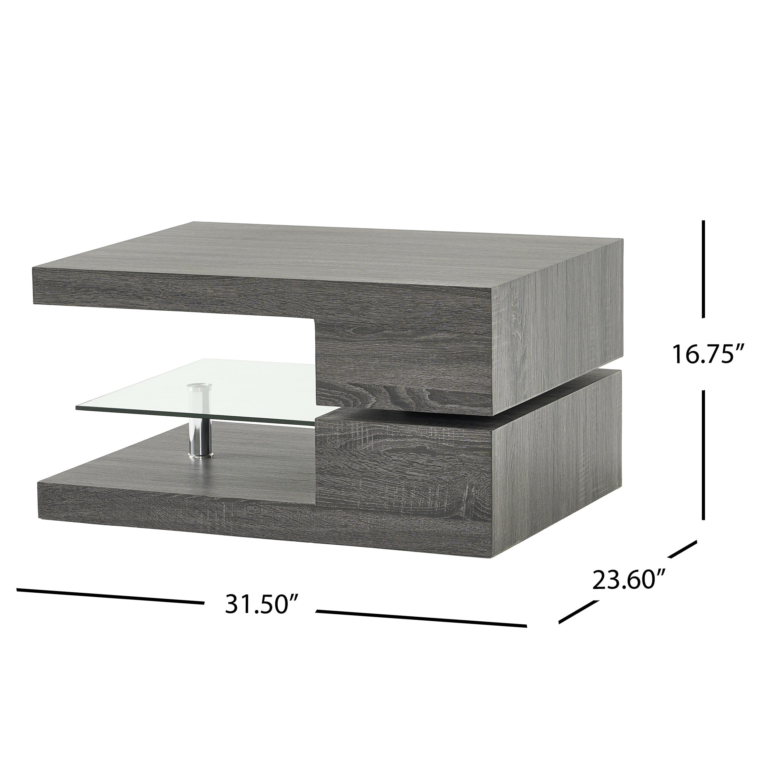 Noble House Maynard Rectangular Mod Coffee Table with Glass, Black