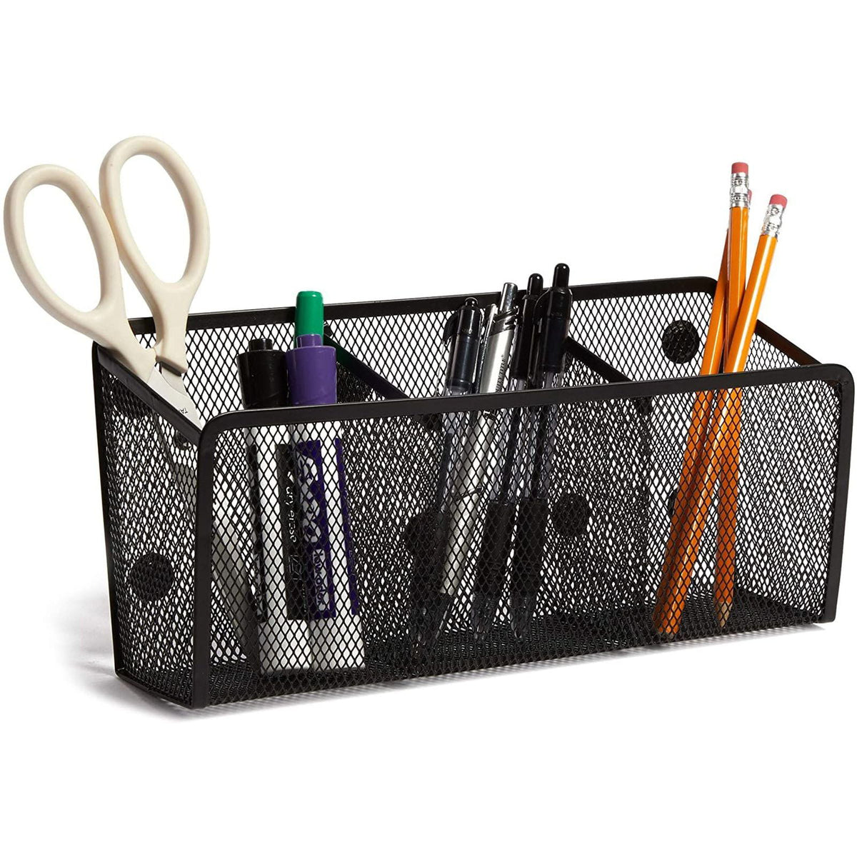 Magnetic Mesh Pen Holder 3 Compartments for Whiteboard Refrigerator Locker Home Office School, Large, 10.5"