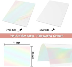 Printable Vinyl Holographic Transparent Sticker Paper for Inkjet Printer 50 Sheets 8.5X11 in Waterproof Decal Paper Stampcolour