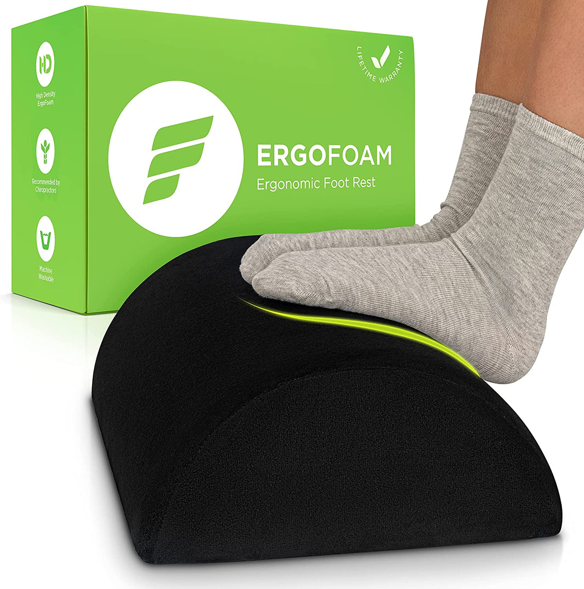 ErgoFoam Ergonomic Foot Rest Under Desk - Premium Velvet Soft Foam Footrest for Desk - Most Comfortable Desk Foot Rest in The World for Lumbar, Back, Knee Pain - Foot Stool Rocker (Black)