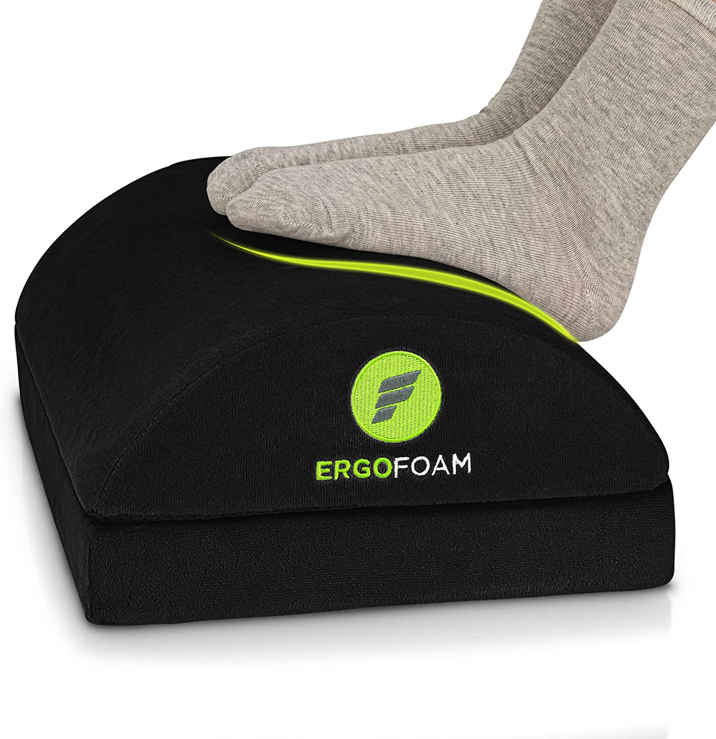 ErgoFoam Adjustable Foot Rest Under Desk for Added Height - Large Premium Velvet Soft Foam Footrest for Desk - Most Comfortable Desk Foot Rest in The World for Back, Lumbar, Knee Pain (Black)