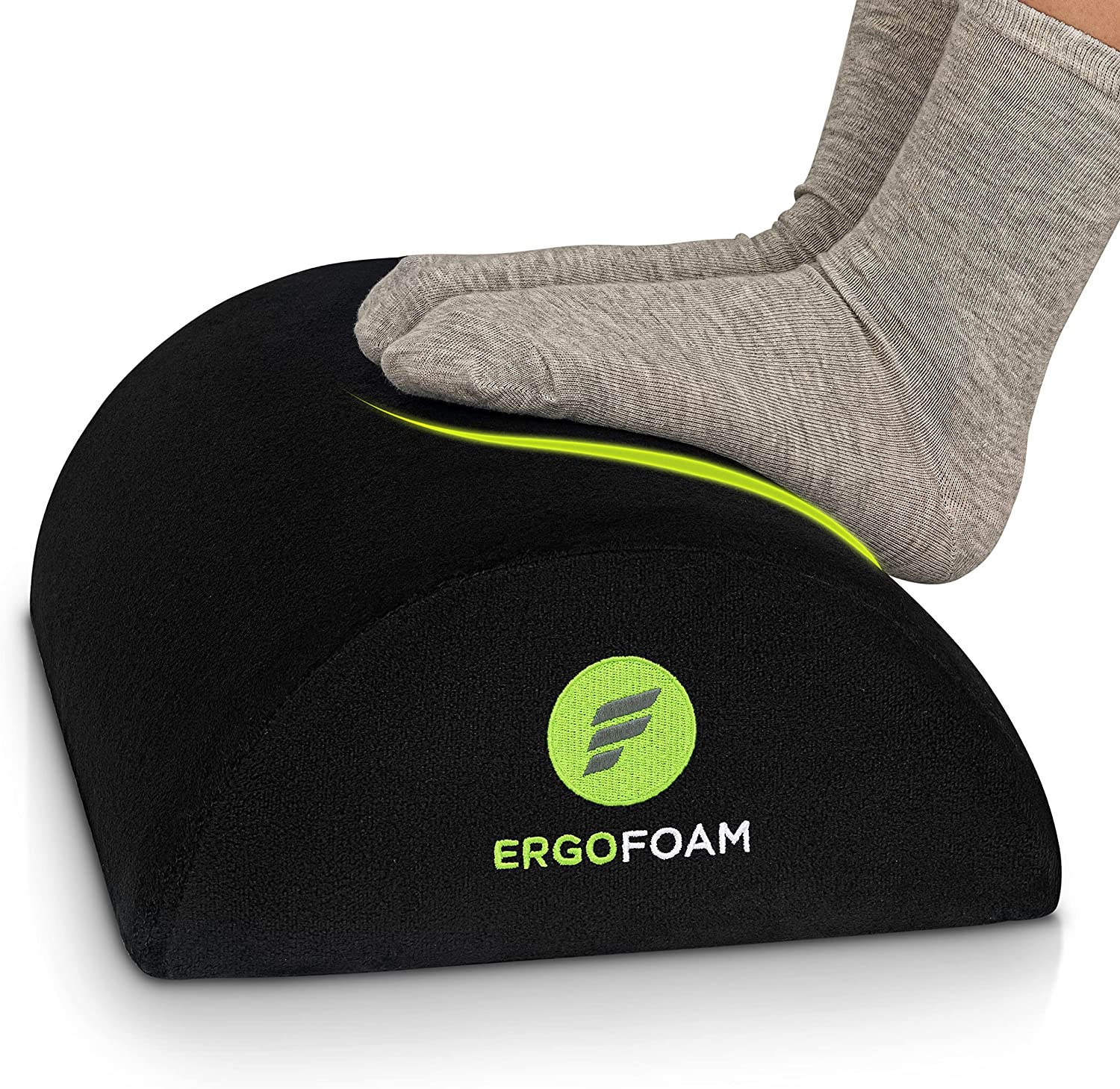 ErgoFoam Ergonomic Foot Rest Under Desk - Premium Velvet Soft Foam Footrest for Desk - Most Comfortable Desk Foot Rest in The World for Lumbar, Back, Knee Pain - Foot Stool Rocker (Black)