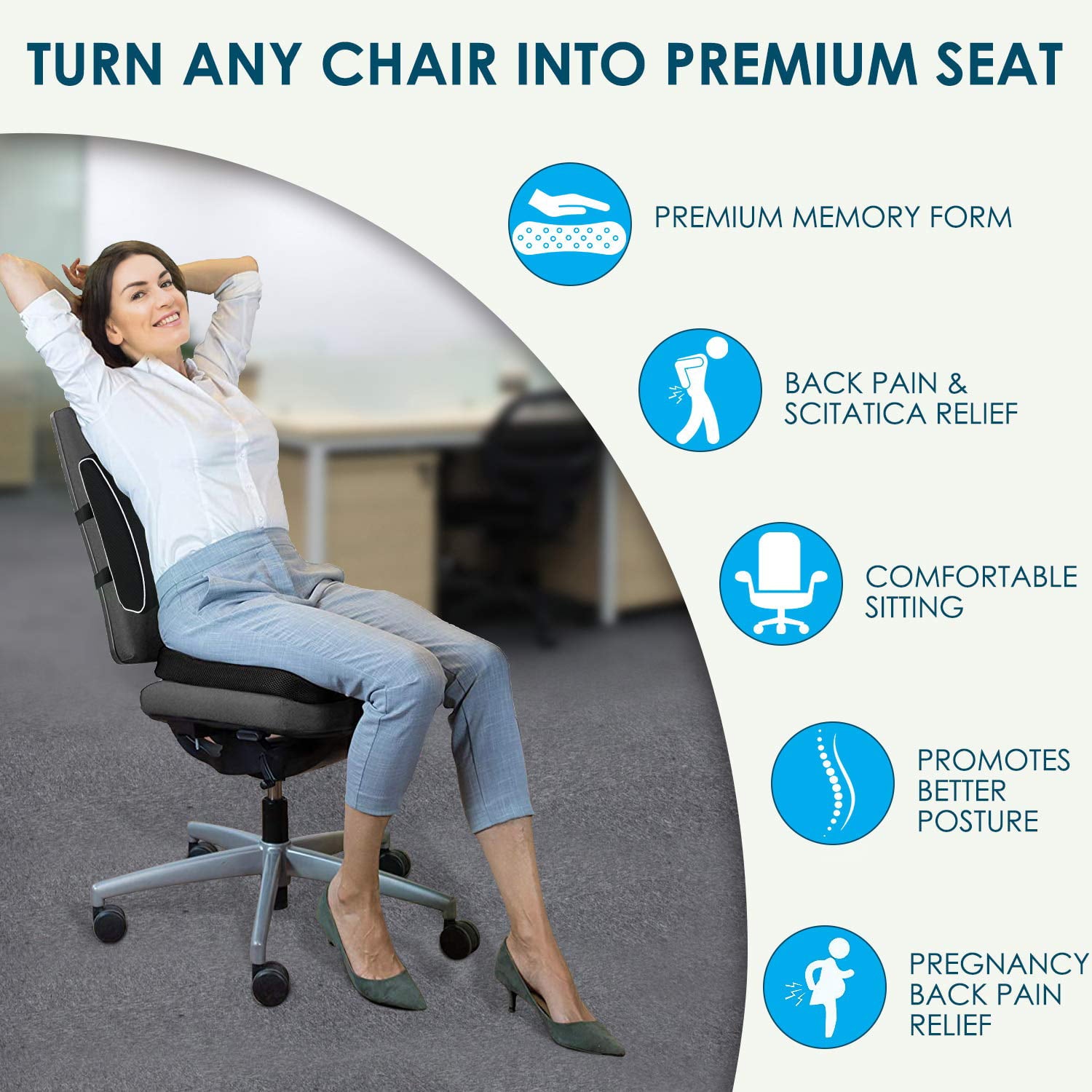 Comficlouds Seat Cushion & Lumbar Support Pillow for Office Chair