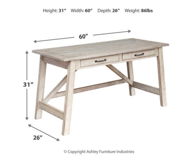 Signature Design by Ashley Carynhurst Farmhouse 60" Home Office Desk with Drawers, Distressed White