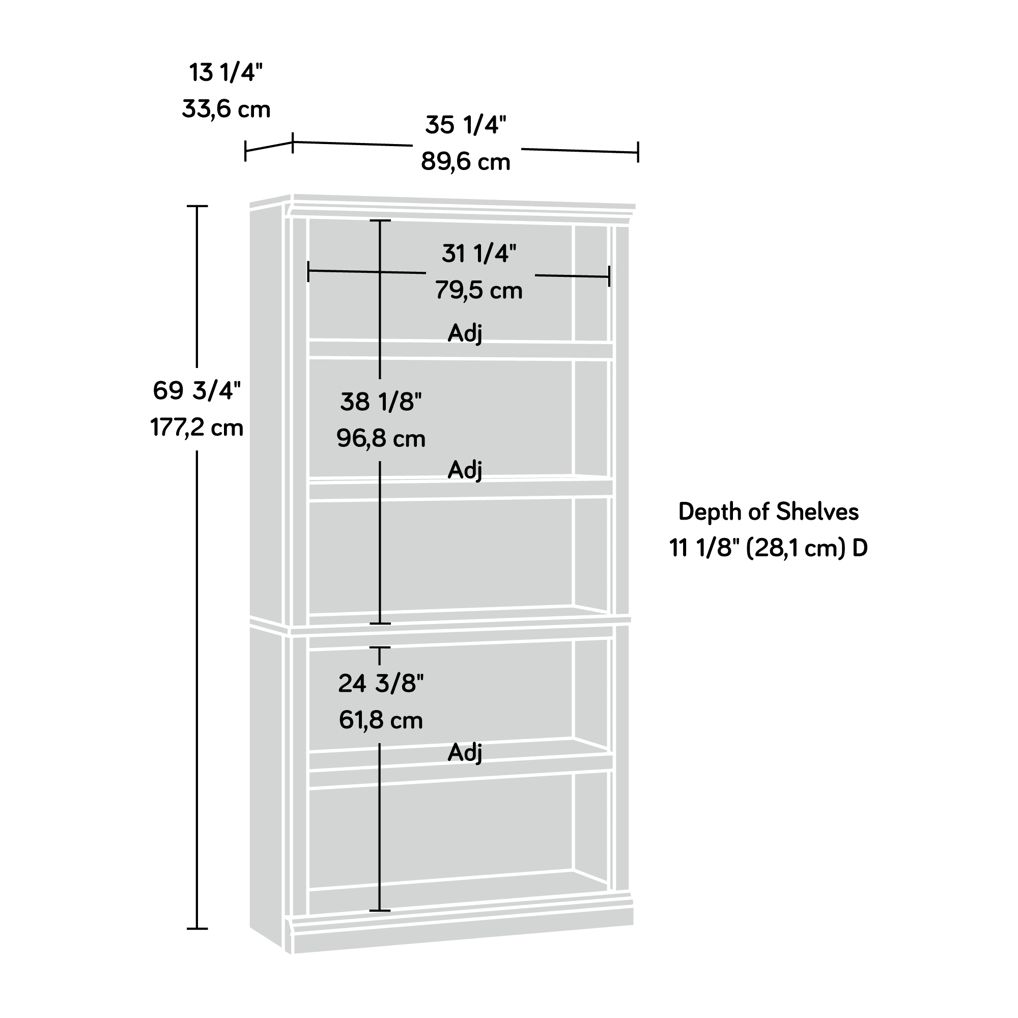 Sauder Select 5 - Shelf Bookcase, Salt Oak Finish