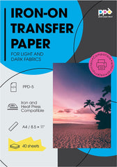 PPD Inkjet Iron-On Mixed Light and Dark Transfer Paper LTR 8.5X11 - Pack of 40 Sheets (PPD005-Mix)