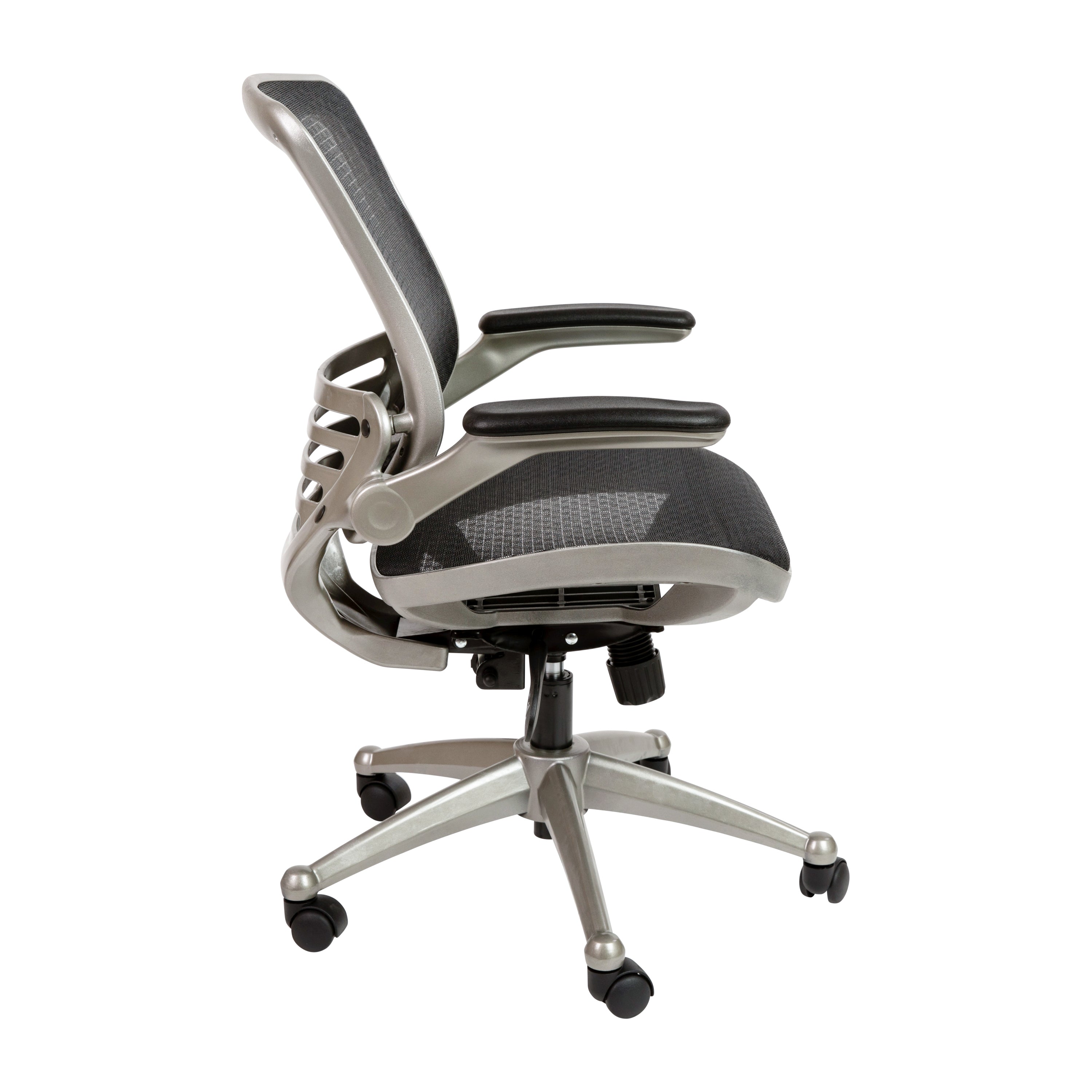 Flash Furniture Mid-Back Transparent Black Mesh Executive Swivel Office Chair with Graphite Silver Frame and Flip-Up Arms