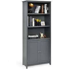 Costway Wooden Cabinet Unit Standing Bookcase W/Doors Gray