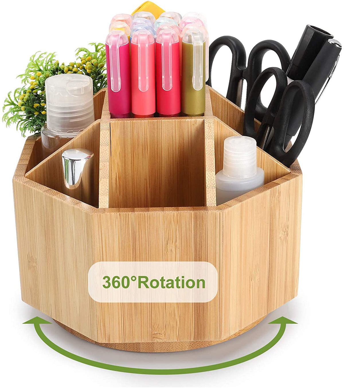 Maydear Bamboo Rotating Pencils Holder Art Supply Organizer Office Supplies Desktop Storage