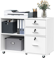 YITAHOME 3 Drawer Wood Lateral Filing Cabinet with Locks, Printer Stand Storage with Shelves for Home Office