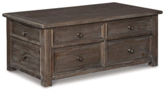 Signature Design by Ashley Wyndahl Rustic Rectangular Lift Top Coffee Table with 4 Storage Drawers, Dark Brown with Distressed Finish