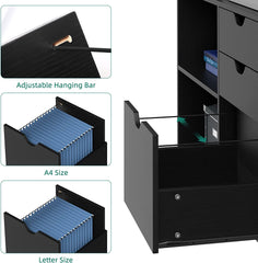 YITAHOME 3 Drawer Wood Lateral Filing Cabinet for A4, Letter Size Files, Printer Stand