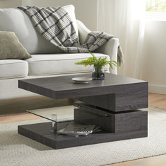 Noble House Maynard Rectangular Mod Coffee Table with Glass, Black