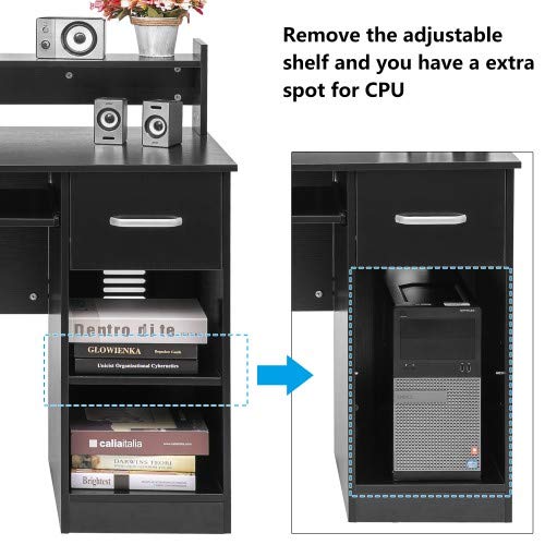 Ktaxon Wood Black Computer Desk For Office Laptop, PC Work Table With Home Drawer & Keyboard Tray
