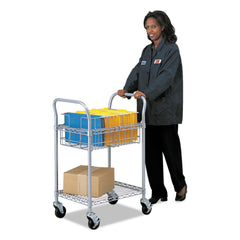 Safco Scoot Mail Cart 2 Shelf - 300 lb Capacity - 4 Casters - 3" , 8" Caster Size - Steel - x 22" Width x 27" Depth x 40.5" Height - Black, Silver - 1 Each