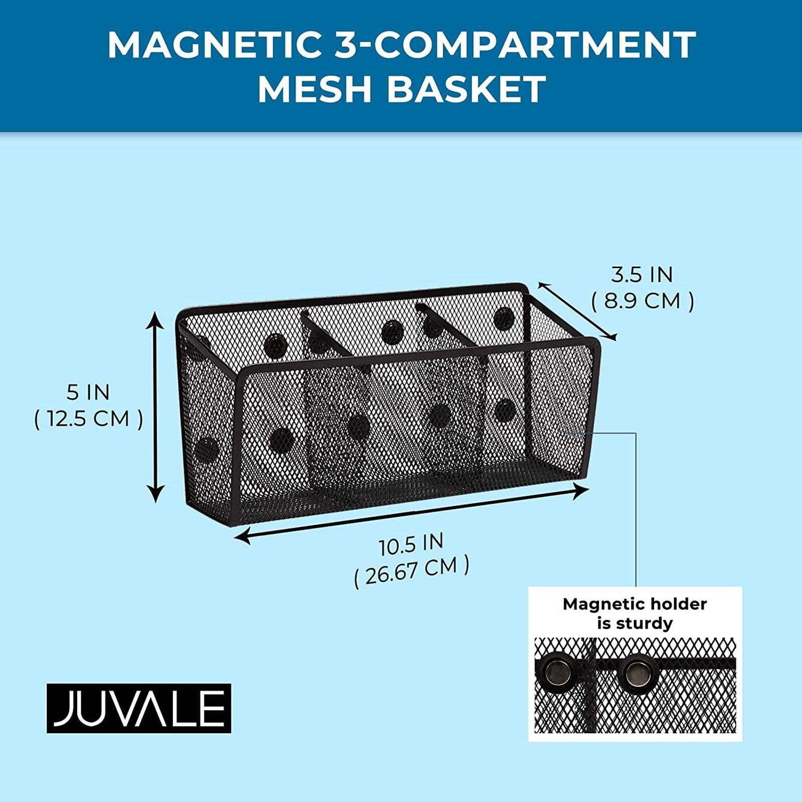 Magnetic Mesh Pen Holder 3 Compartments for Whiteboard Refrigerator Locker Home Office School, Large, 10.5"