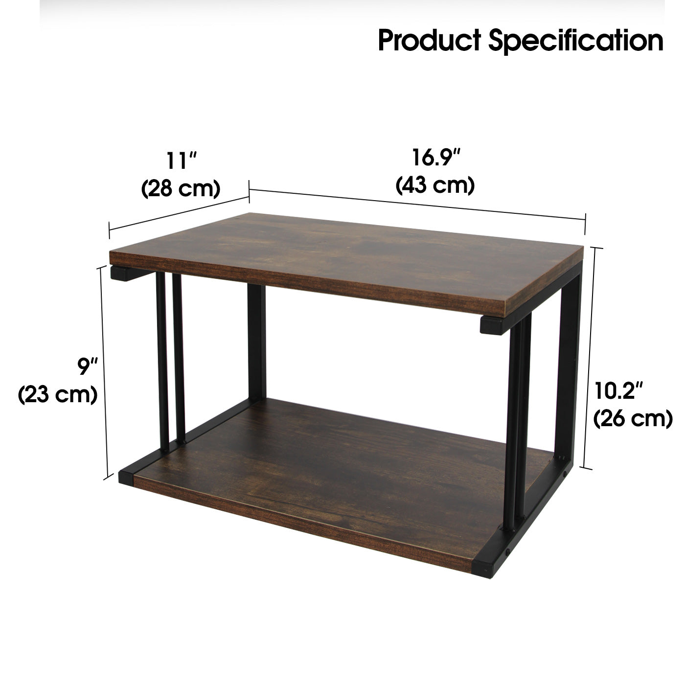 J JACKCUBE DESIGN 2 Tier Rustic Wood Desktop Printer Stand, Multi-Purpose Vintage Storage Shelves Desk Organizer for Fax Machine, Scanner, Books, Files for Home Office- MK698A