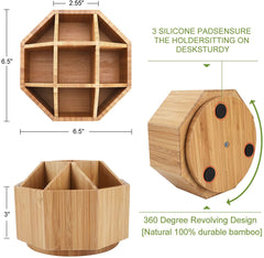 Maydear Bamboo Rotating Pencils Holder Art Supply Organizer Office Supplies Desktop Storage