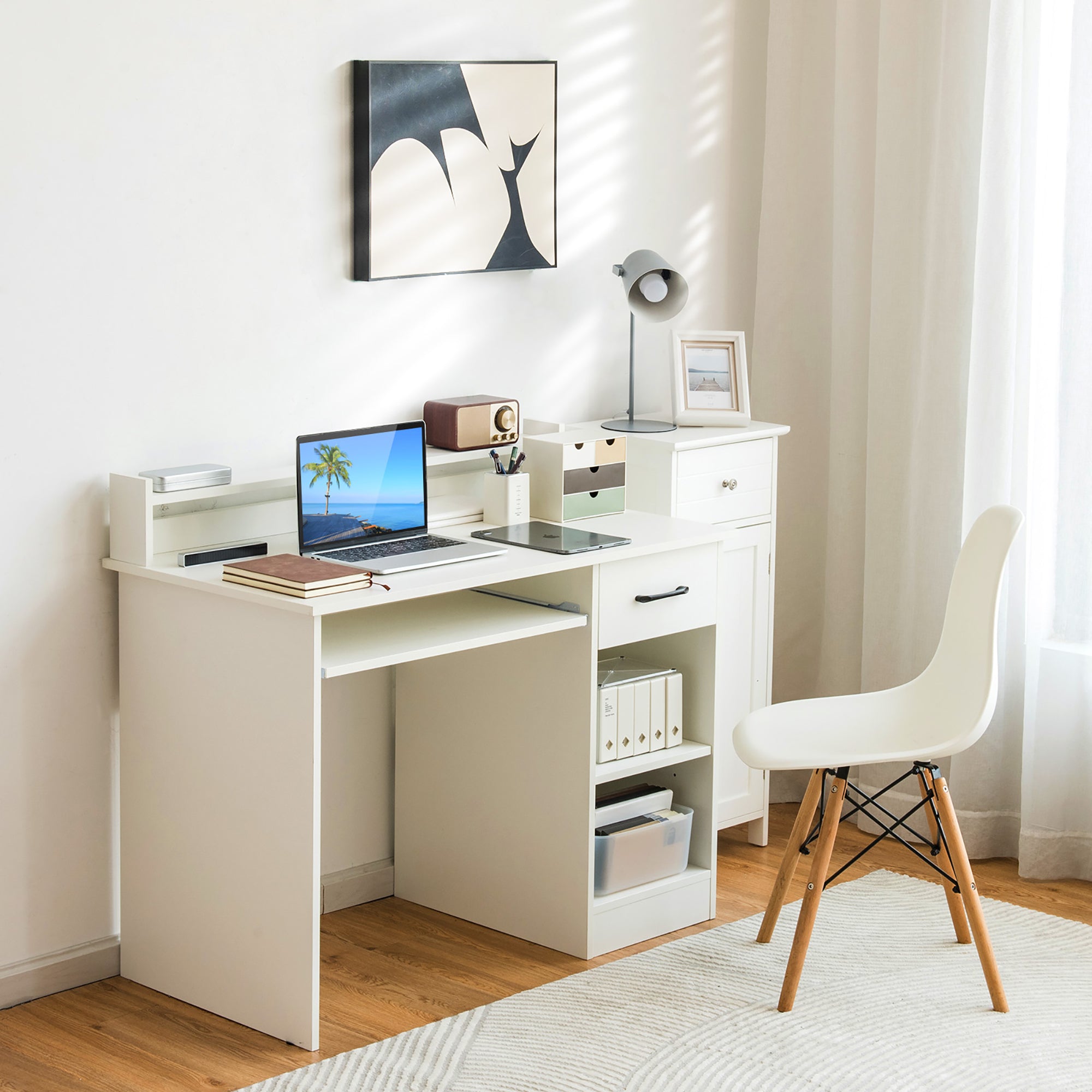 Costway 22" Wide Computer Desk Writing Study Laptop Table w/ Drawer & Keyboard Tray White