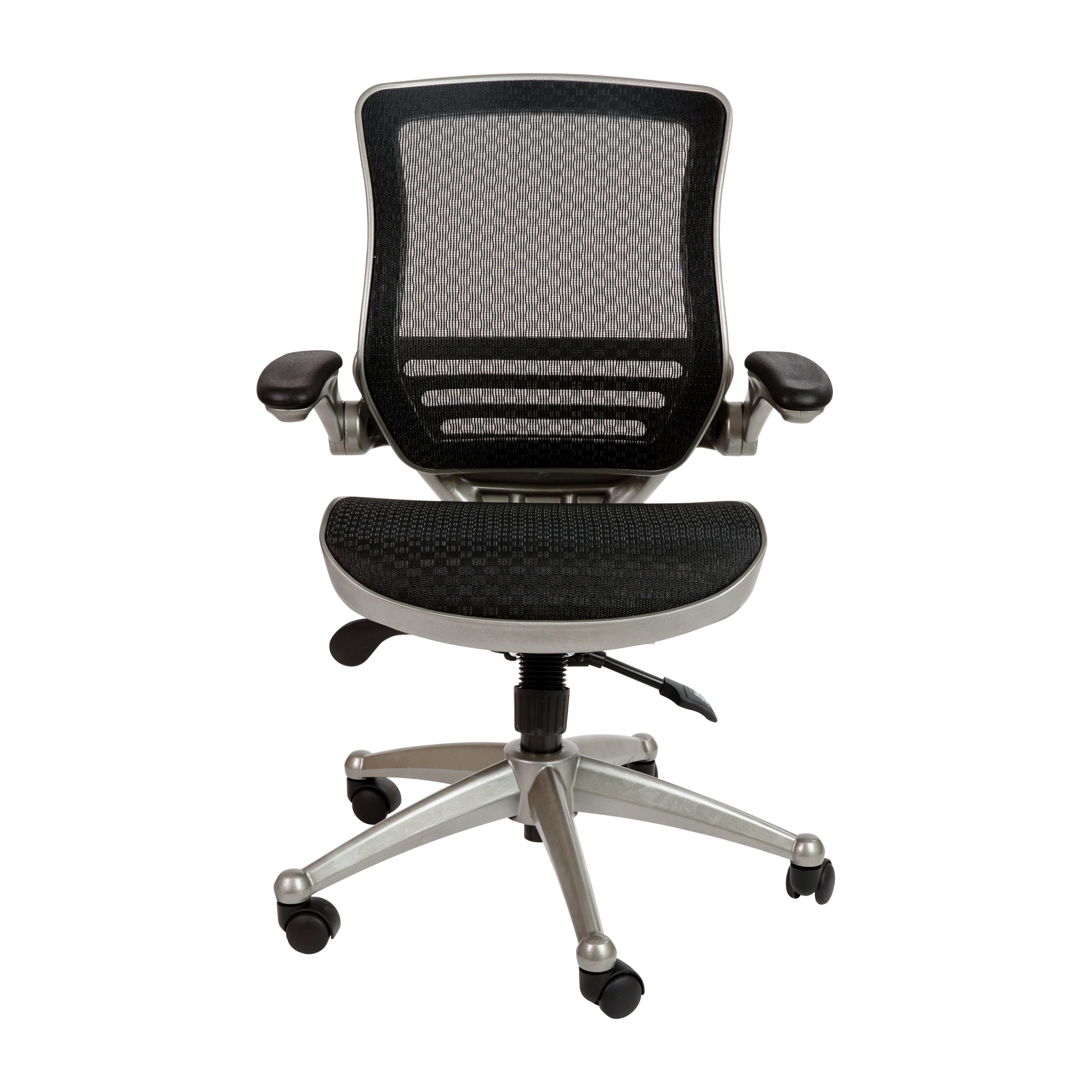 Flash Furniture Mid-Back Transparent Black Mesh Executive Swivel Office Chair with Graphite Silver Frame and Flip-Up Arms