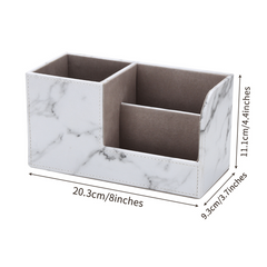 KINGFOM Pen Holder, PU Leather Desk Organizer Home School Office Stationery Storage Box , White Marble