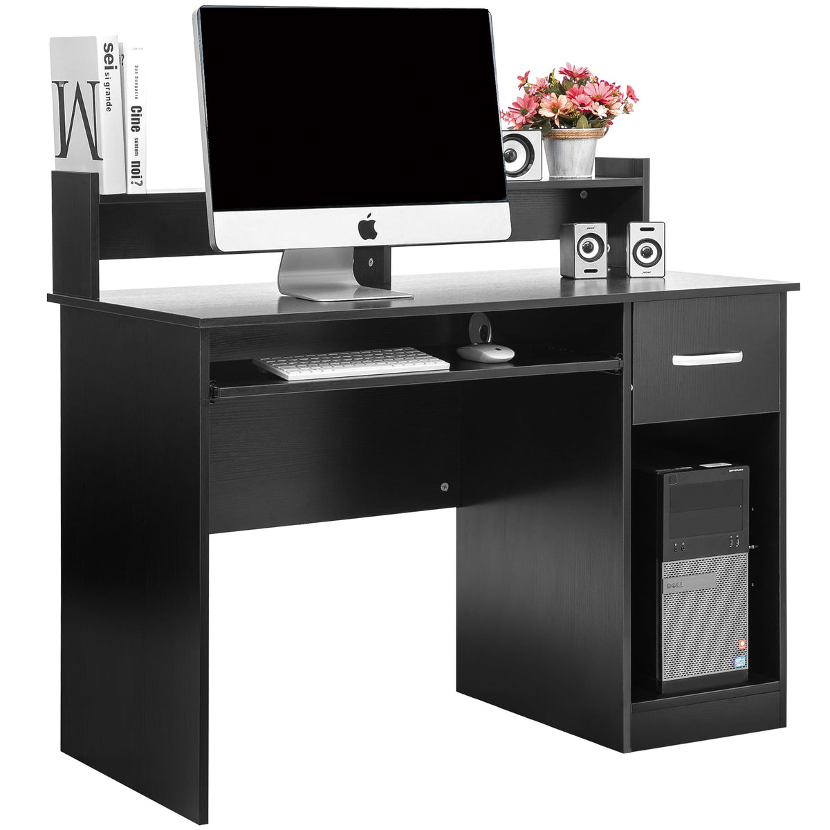 Ktaxon Wood Black Computer Desk For Office Laptop, PC Work Table With Home Drawer & Keyboard Tray