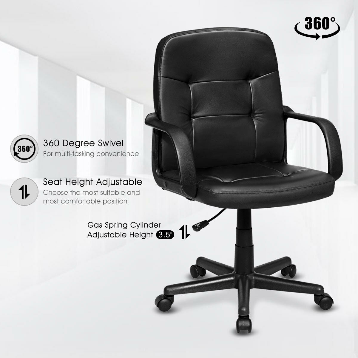 Costway Ergonomic Mid-Back Executive Office Chair Swivel Computer Desk Task Chair New