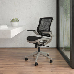 Flash Furniture Mid-Back Transparent Black Mesh Executive Swivel Office Chair with Graphite Silver Frame and Flip-Up Arms