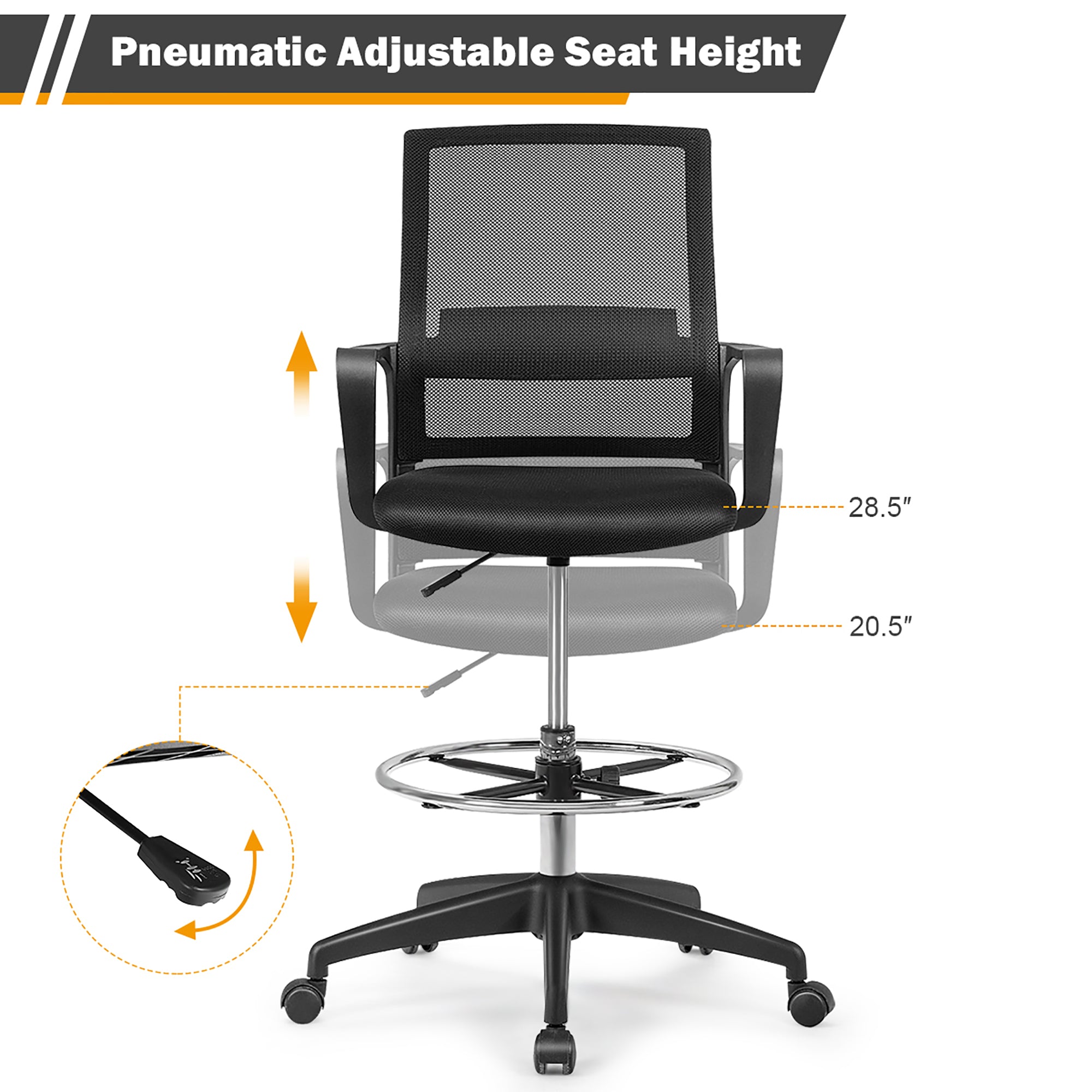 Costway Drafting Chair Tall Office Chair Adjustable Height w/Footrest