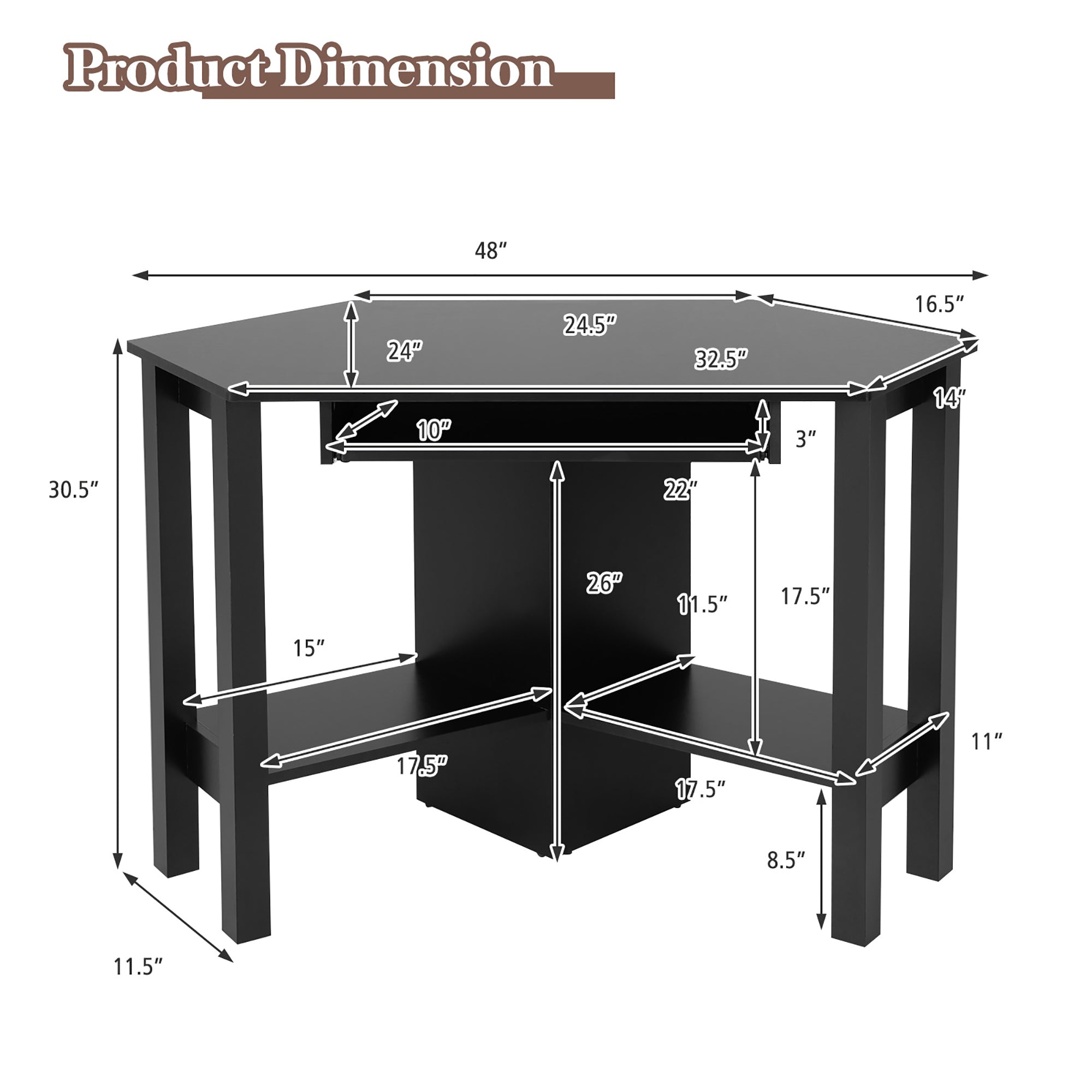 Costway Wooden Corner Desk With Drawer Computer PC Table Study Office Room Black