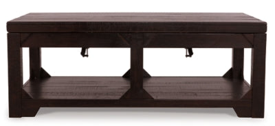 Signature Design by Ashley Rogness Rustic Rectangular Lift Top Coffee Table, Distressed Dark Brown