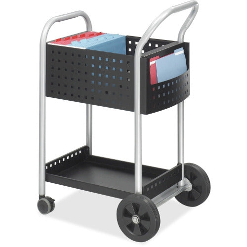 Safco Scoot Mail Cart 2 Shelf - 300 lb Capacity - 4 Casters - 3" , 8" Caster Size - Steel - x 22" Width x 27" Depth x 40.5" Height - Black, Silver - 1 Each