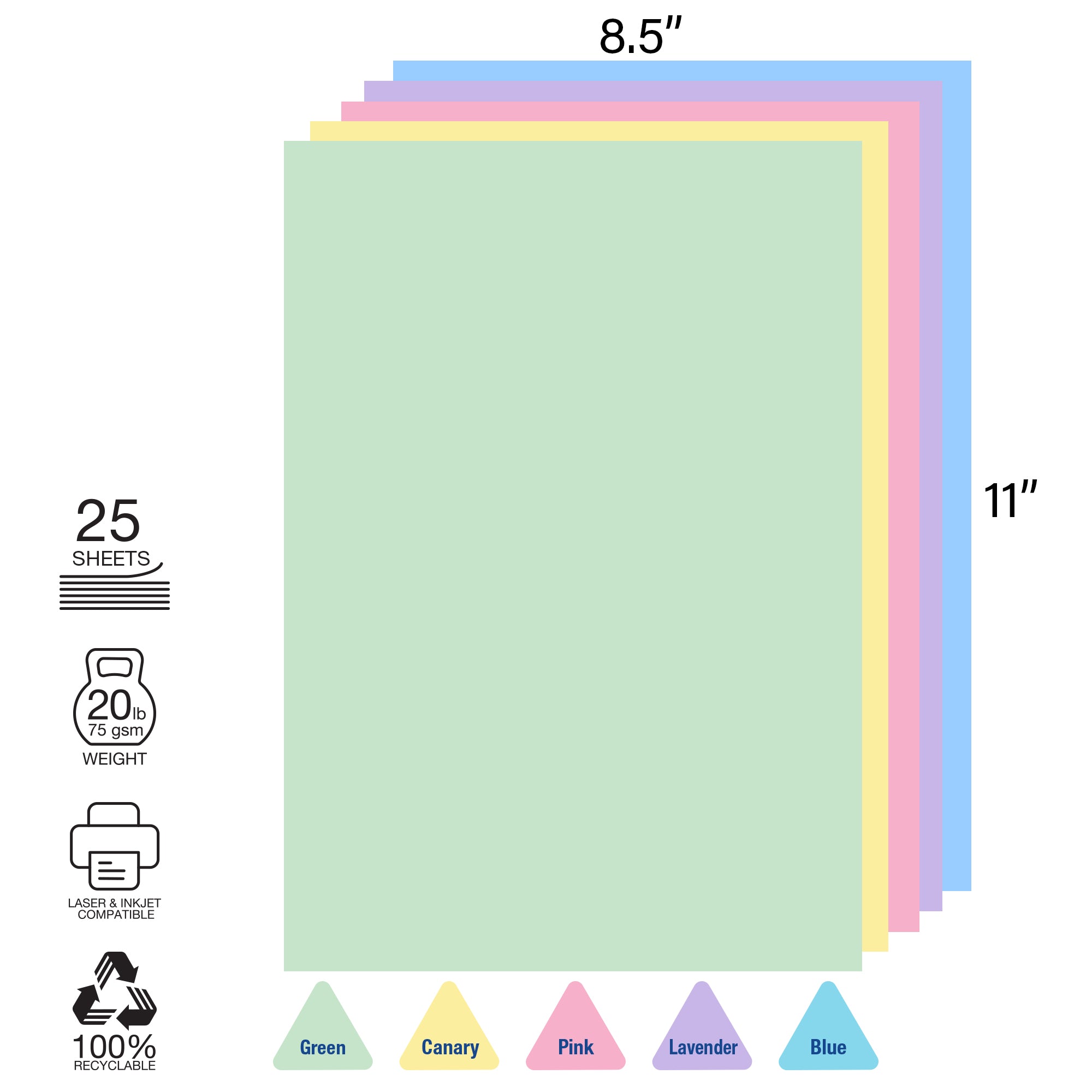 BAZIC 25 Sheets Pastel Color Multipurpose Paper 8.5"x11", Colored Copy Paper Fax Laser Printing (25/Pack), 1-Pack