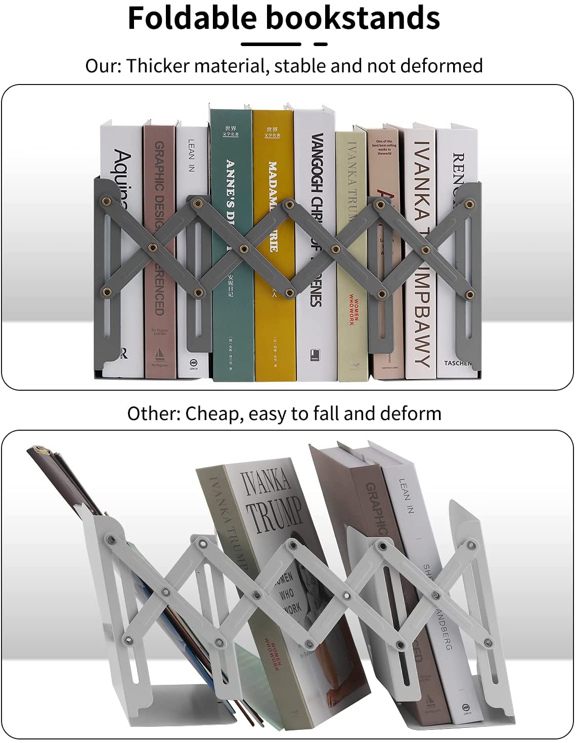 Expandable Metal Bookends, MSDADA Adjustable Book Ends Heavy Duty Book Holder Desktop Book Stand Non-Skid Desk Organizer